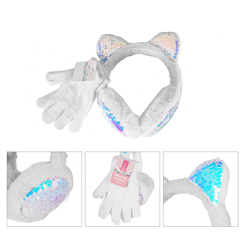 Kid's Sequin Fur Earmuff & Gloves