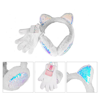 Kid's Sequin Fur Earmuff & Gloves
