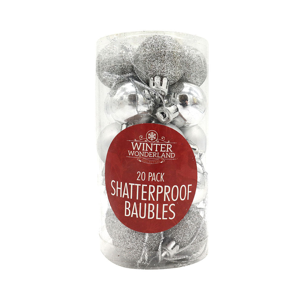 Shatterproof Baubles Silver 20PC 30MM