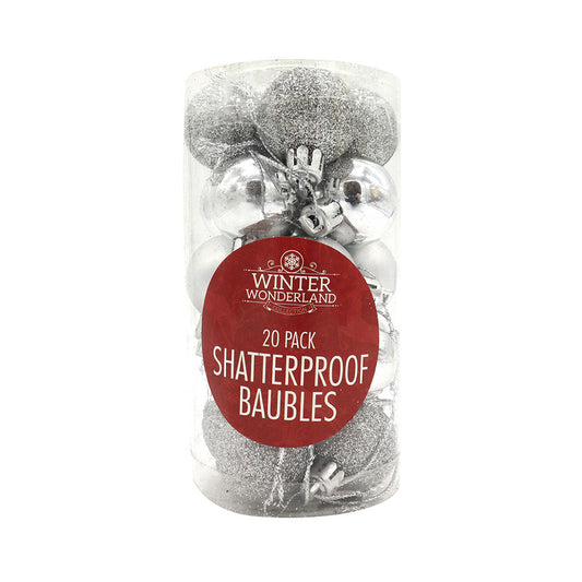 Shatterproof Baubles Silver 20PC 30MM